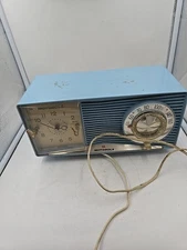 Motorola Telechron Light Blue Tube Alarm Clock/Radio  For Parts And Repair 