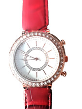ETERNAL LOVE roségoldene Damen Uhr/Zirkonia Steine/rotes Kunststoffarmband  NEU