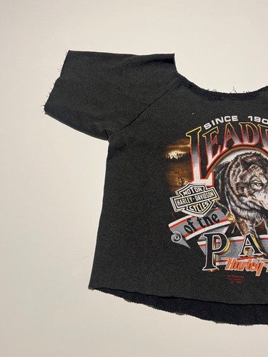 Vintage Harley Davidson 3D Emblem Sweatshirt T Shirt Tee Black Chopped USA - Picture 3 of 8