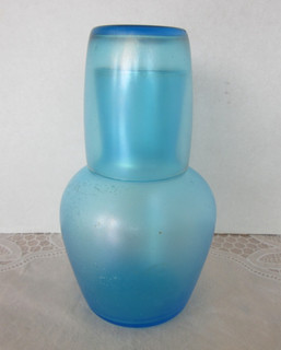Vintage FENTON Glass CELESTE BLUE Tumble Up Bedside Carafe Set