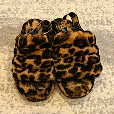 UGG Fluff Yeah Women  s US 4 Leopard Animal Print Faux Fur Slide Slippers