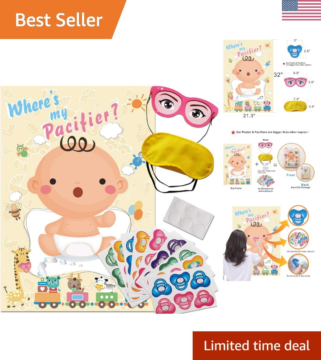 Pin The Pacifier on The Baby Game - Baby Shower Party Favors Dummy Pin Game
