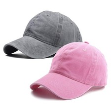 Washed Baseball Cap for Kids - Children Golf Sun Hat 2-8 Years, Pink Gray