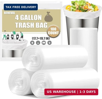 Small Trash Bags 4 Gallon - 100 Count 4 Gallon Trash Bag, Small Garbage Bags for