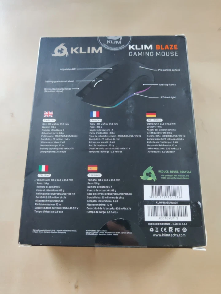KLIM Blaze High-Precision Wireless Gaming Mouse, USB & 2.4GHz, 7-Button - New - Image 2 of 3