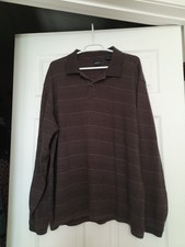 Arrow MEN'S XXL Brown Stripe Collar V-neck Zipper Casual Sweater