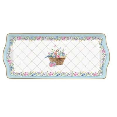 Servierplatte SPRING BLOOM Hasen und Blumen rechteckig 34,5x14,5cm Easy Life