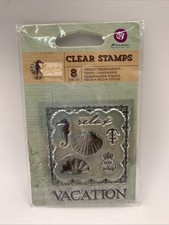 Prima, 8 Clear Acrylic Stamps, Seashore Seahorse, Vacation, Small New