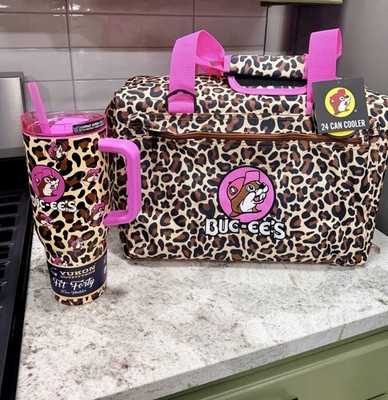 Buc-ee's Leopard Pink 24-Can Cooler Bag and 40 Ounce Yukon Leopard Tumbler! NWT