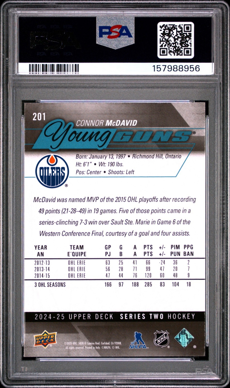 Connor McDavid 2024 UD Young Guns RENEWED #201 PSA 8 view 2