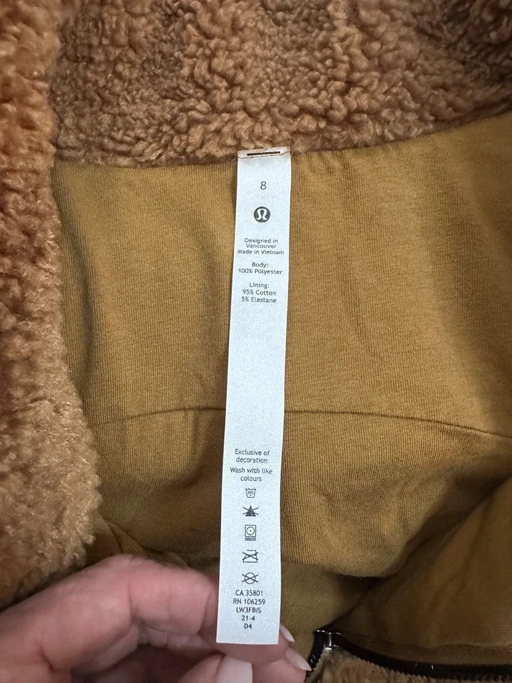 Chaqueta Lululemon Cremallera So Sherpa Marrón Chocolate Cordón Peluche TALLA 8 #1094 Foto 2 de 4