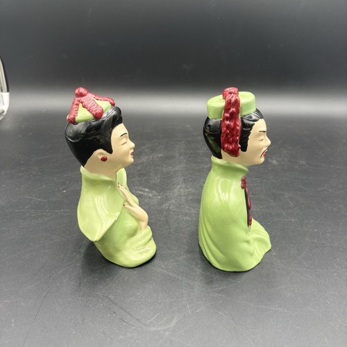 VINTAGE MCM CHINESE Asian WOMAN & MAN CERAMIC BUST FIGURINES Green - Picture 4 of 5