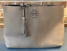 Tory Burch McGraw borsa tote in pelle ciottolata acero argento con difetto sul manico