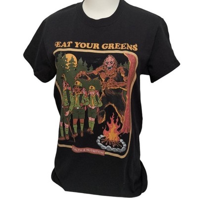 Bigfoot Eat Your Greens Black Funny Horror Round Cotton Gildan T Shirt Size S