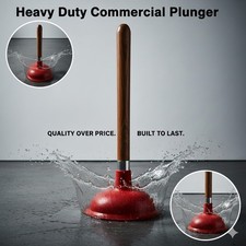 Heavy Duty Large Toilet Kitchen Sink Plunger Drain Unblocker With Wooden Handle