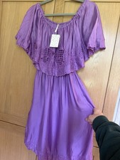 Free People Purple Off Shoulder Embroidered Midi Sundress Flutter Sleeve S