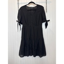 NWT Ralph Lauren Embroidered Tiered Dress Black Button Casual Size 10