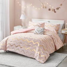 Codi Metallic Print Pink / Rose Gold Comforter Set for Twin / Twin-XL Size Bed,