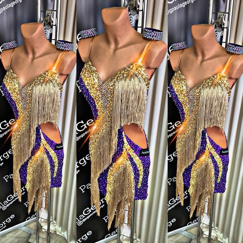 Paula George Custom Latin/Rhythm Dress – Swarovski Crystals - Size 4-8