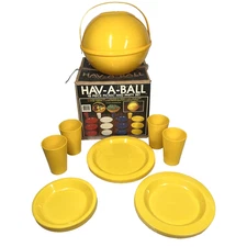 Vintage HAV-A-BALL Retro Party Ball Picnic Camping Service 18pc Set 1970s