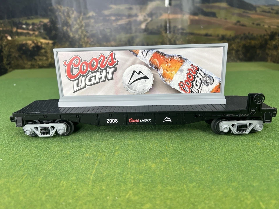 RAIL KING 30-76281 O-O27 COORS LIGHT FLAT CAR WITH BILLBOARD SILVER BULLET C-10 - Image 2 of 4