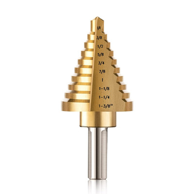 ZELCAN 10 Sizes Titanium Step Drill Bit, 1/4 to 1-3/8 Inches High Speed Steel Dr
