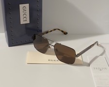 Gucci GG0529S 002 Aviator Sunglasses Ruthenium Havana Brown 60mm Ships Today