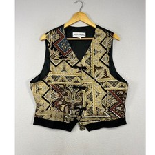 Boho Paisley Vintage Norton McNaughton Women 14 Black Gold Scarf Print Frog Vest