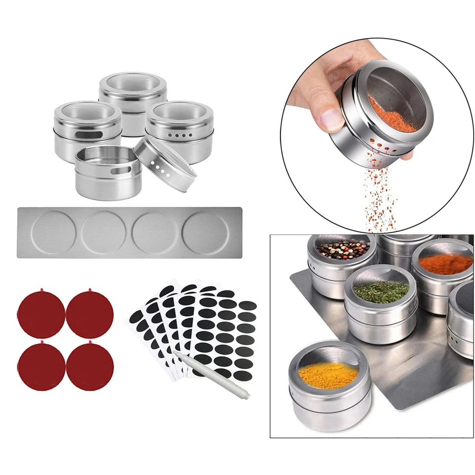 Multi-Purpose Round Stainless Steel Magnetic Spice Tins Containers Organizer - Image 1 of 1