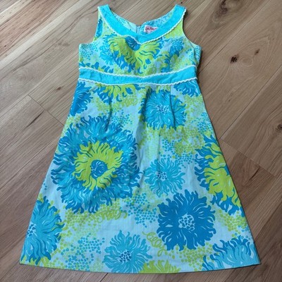 Lilly Pulitzer Del Mar Shift Dress Women 8 Blue Green ''Seeing Things Aquamarine''