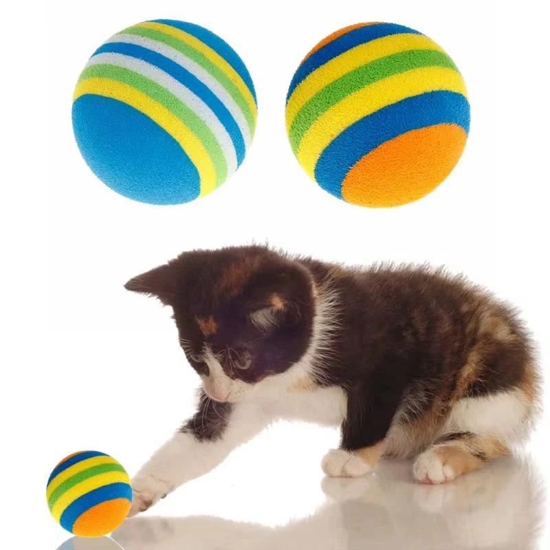 10Pc Rainbow Play Bouncy Balls Soft Foam Pet Cats Kitten Activity Chase Toys UK