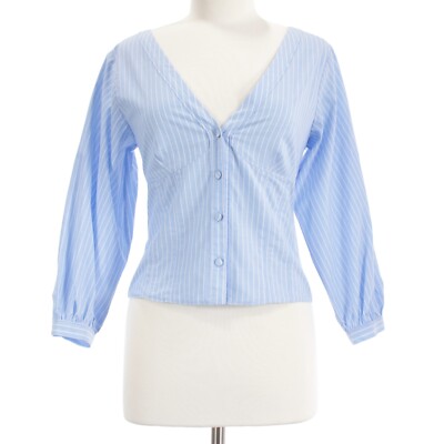 Jonathan Simkhai NWT Button Down Top Size Small in Powder Blue and White Stripes