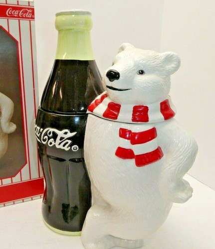 Barattolo biscotti Coca-Cola Cola orso polare in piedi accanto alla bottiglia come nuovo in scatola 1998 - Foto 1 di 10