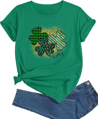 GRTXIN St Patricks Day Shirt Women Clover Lucky T-Shirts Cute Irish Love Shamroc