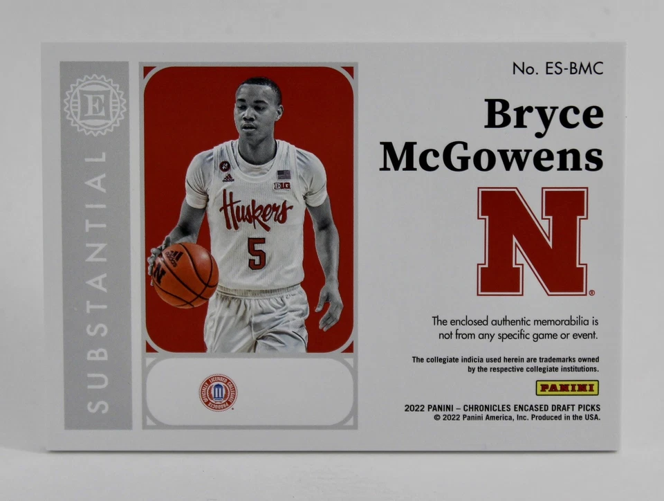 Bryce McGowens (RC) - 2022 Panini Chronicles Encased Substantial Swatches Jersey - Image 2 of 2
