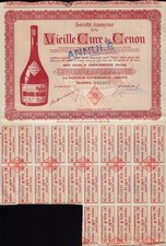 French Liqueur :Vieille Cure de Cenon Bordeaux France 1952 with dividend coupons