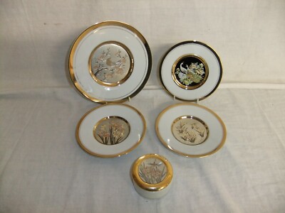 c4 Porzellan Chokin Japan - 4er Set Teller & Schmuckschachtel Vintage 24K Gold - R12