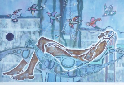 Lu Hong Message of Spring Limited Edition Hand Signed Woman and Beautiful Birds