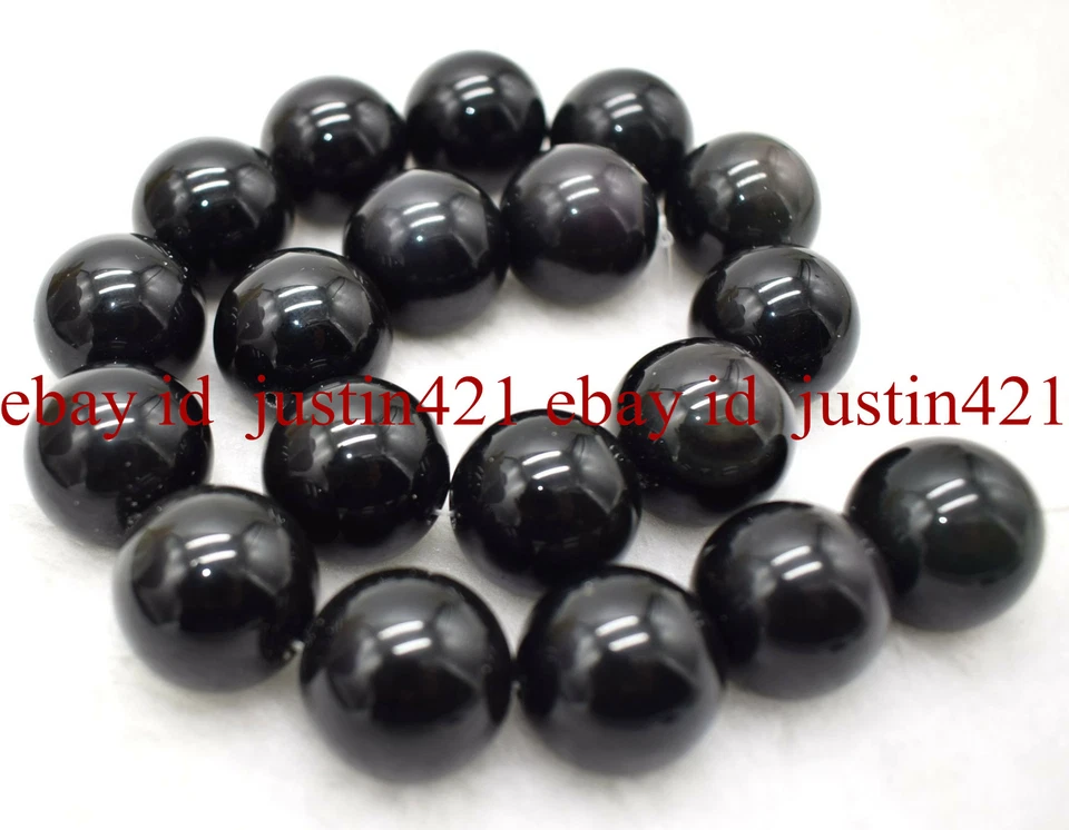 Real Natural 20mm Black Obsidian Round Gemstone 15 Inch Loose Beads AAA - Image 4 of 4