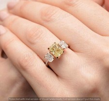 2.50 CT Simulated Radiant Yellow Citrine Three Stone Ring 925 Silver Gold Plated
