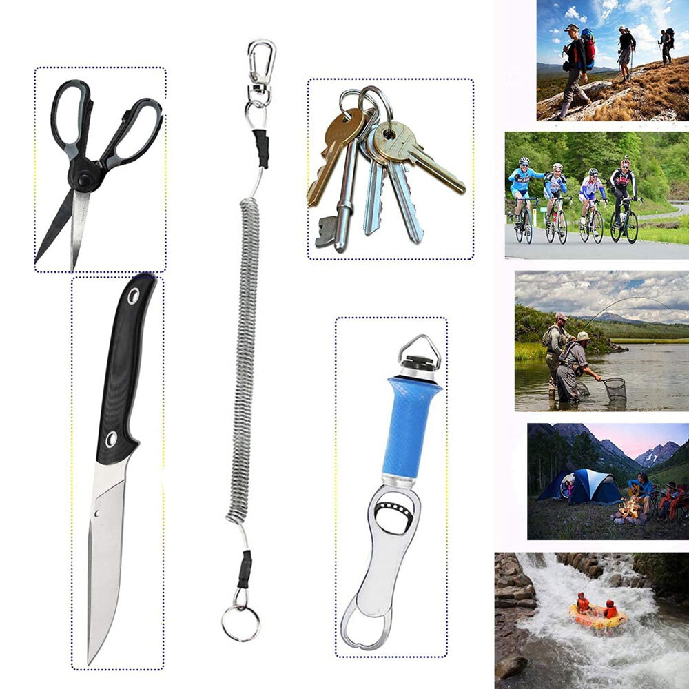 Wire Spring Cord Strap Keychain Elastic Key Holder Lanyard Fishing