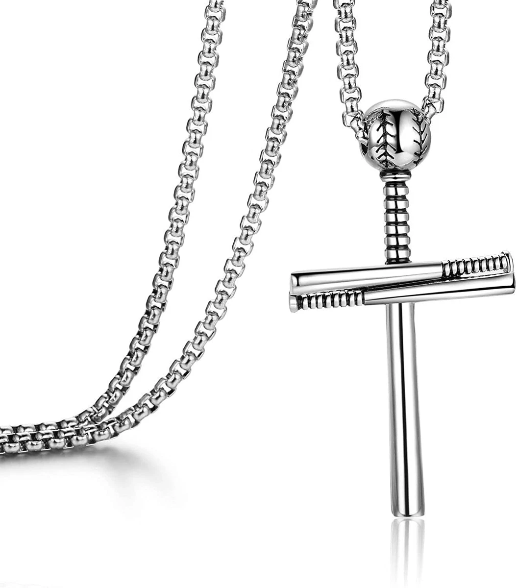 Silver baseball sale cross necklace
