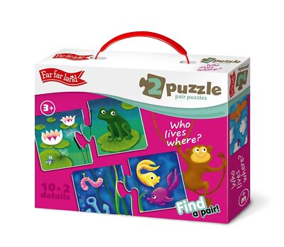 FAR FAR LAND Wer wohnt wo? Finde das Paar. Puzzlespiel für Kleinkinder