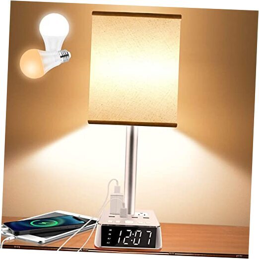 Table Lamp Bedside Lamp with 4 USB Ports and AC Power Outlets, Square White-image