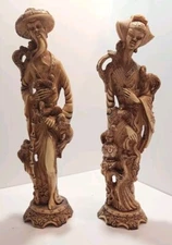 Vtg Artmark Made In Italy Asian Figurines 14" Tall by 4" Wide Each Holding Birds