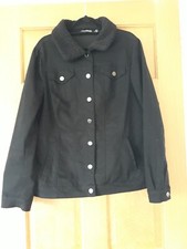 Nina Leonard Black Denim Jacket Brand New Twill Sherpa Western Jacket M