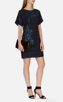 KAREN MILLEN Embroidered Dress w Rhinestone Neckline Keyhole Back Sz 6 VGUC  | eBay