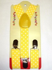 NEW Boys Girls Baby Kids Child Yellow Polka Dot Clip on Elastic Suspender