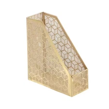 Gold Geometric Standing Magazine Holder with Laser Carved Design