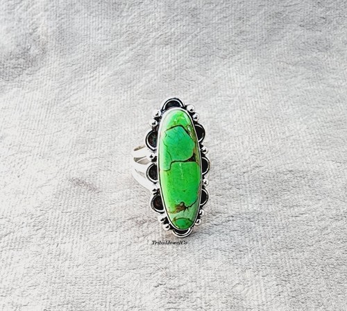 925 Sterling Silver Green Copper Turquoise Ring Gemstone Ring Women Ring Gift - Picture 8 of 13
